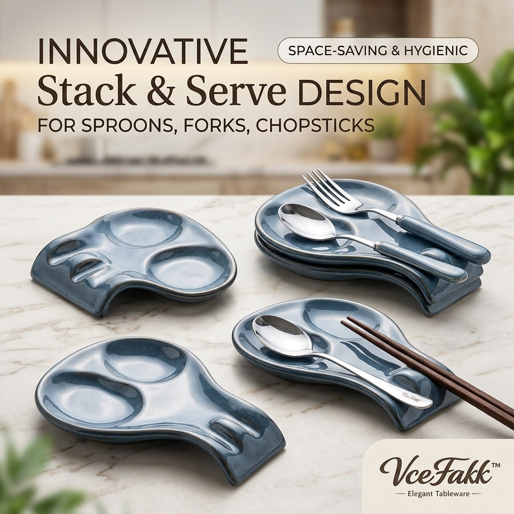 VceFakk™ Stackable Ceramic Spoon Rest Set – Innovative Utensil Holder for Forks, Spoons & Chopsticks – Space-Saving & Hygienic Kitchen Counter Organizer – Elegant Tableware Decor